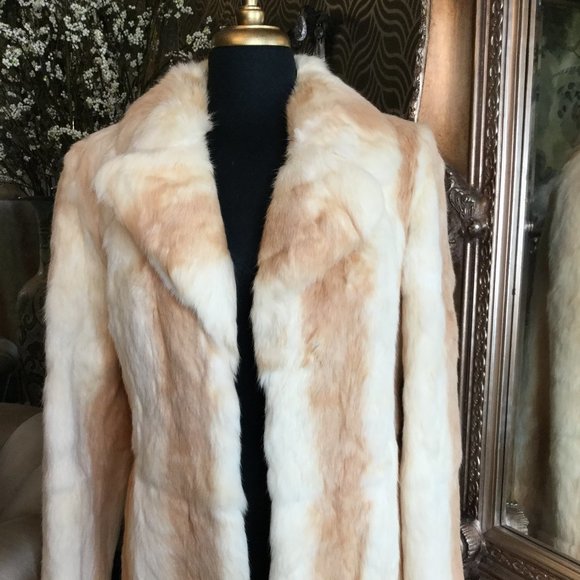 Vintage Michelle brown cream rabbit fur jacket - Picture 1 of 6